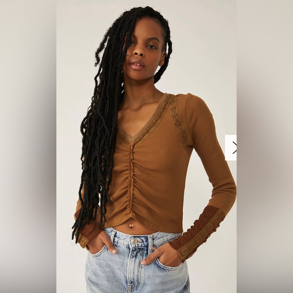 Free People Rust Long Sleeve Ruched Top - Picture 7 of 7